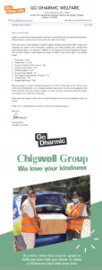 Go Dharmic letter of thanks Chigwell Group